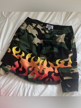 Camo Mini Skirt with Flame Print
